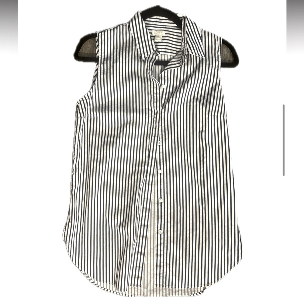 J.Crew Factory Sleeveless Button Down Shirt Blue White Stripe Size 4